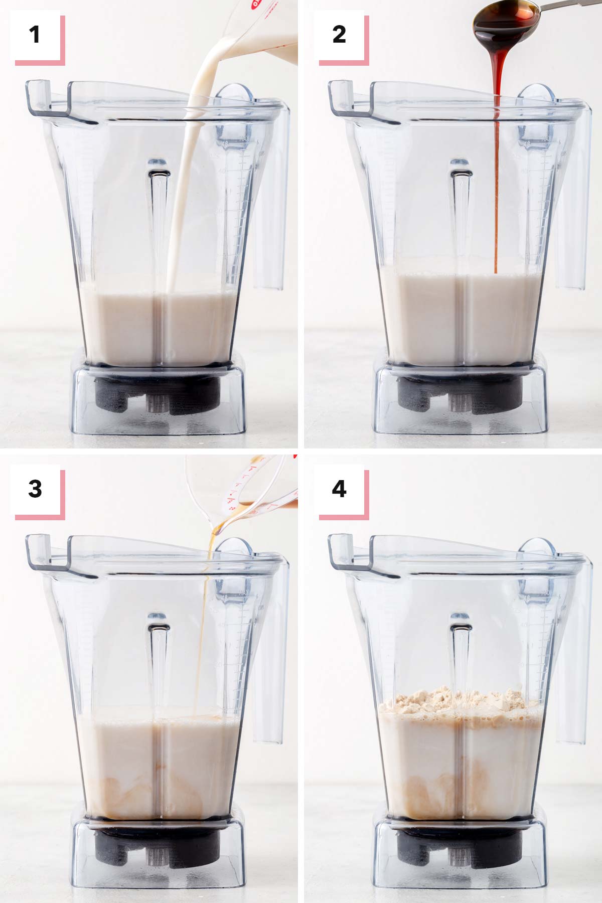 Steps for making a vanilla protein shake.