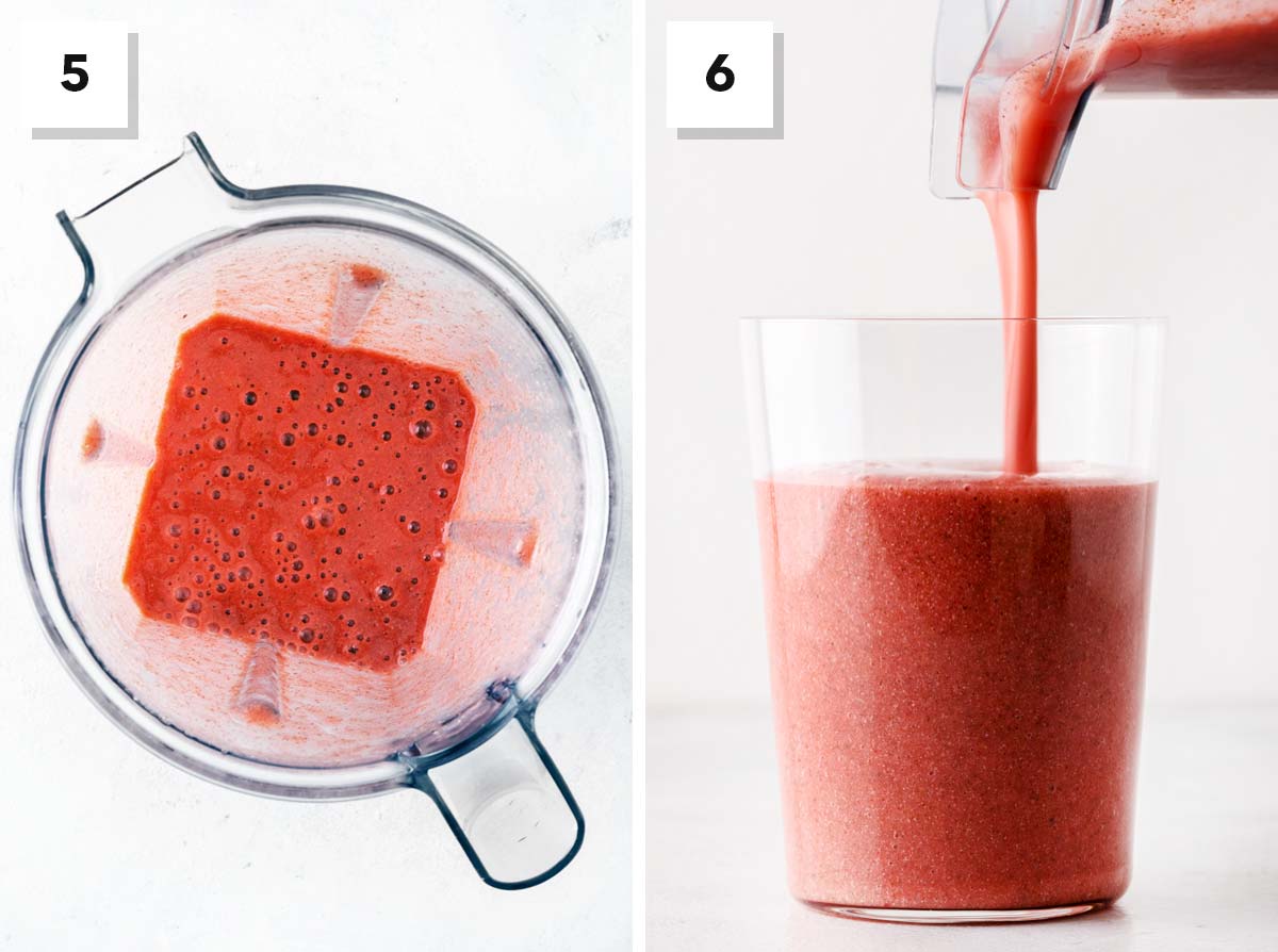 Final steps for making a watermelon smoothie.